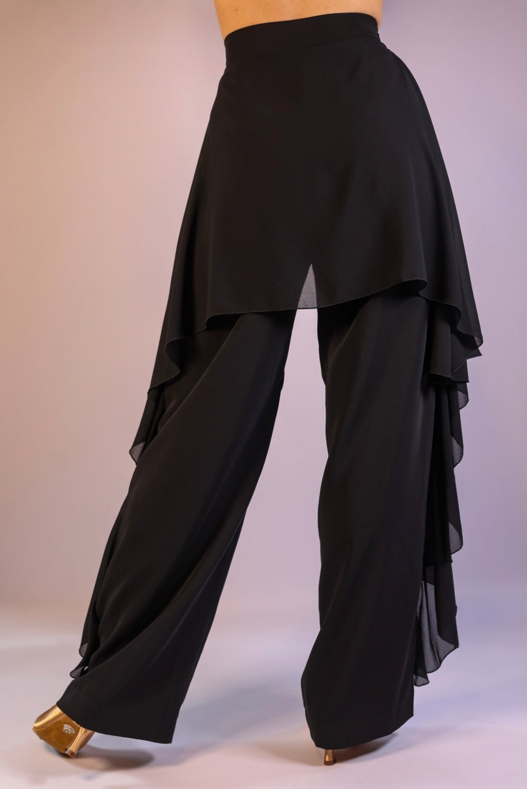 Chiffon-Overlay Tailored Trousers - Midnight Black
