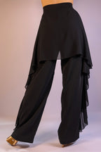 Chiffon-Overlay Tailored Trousers - Midnight Black