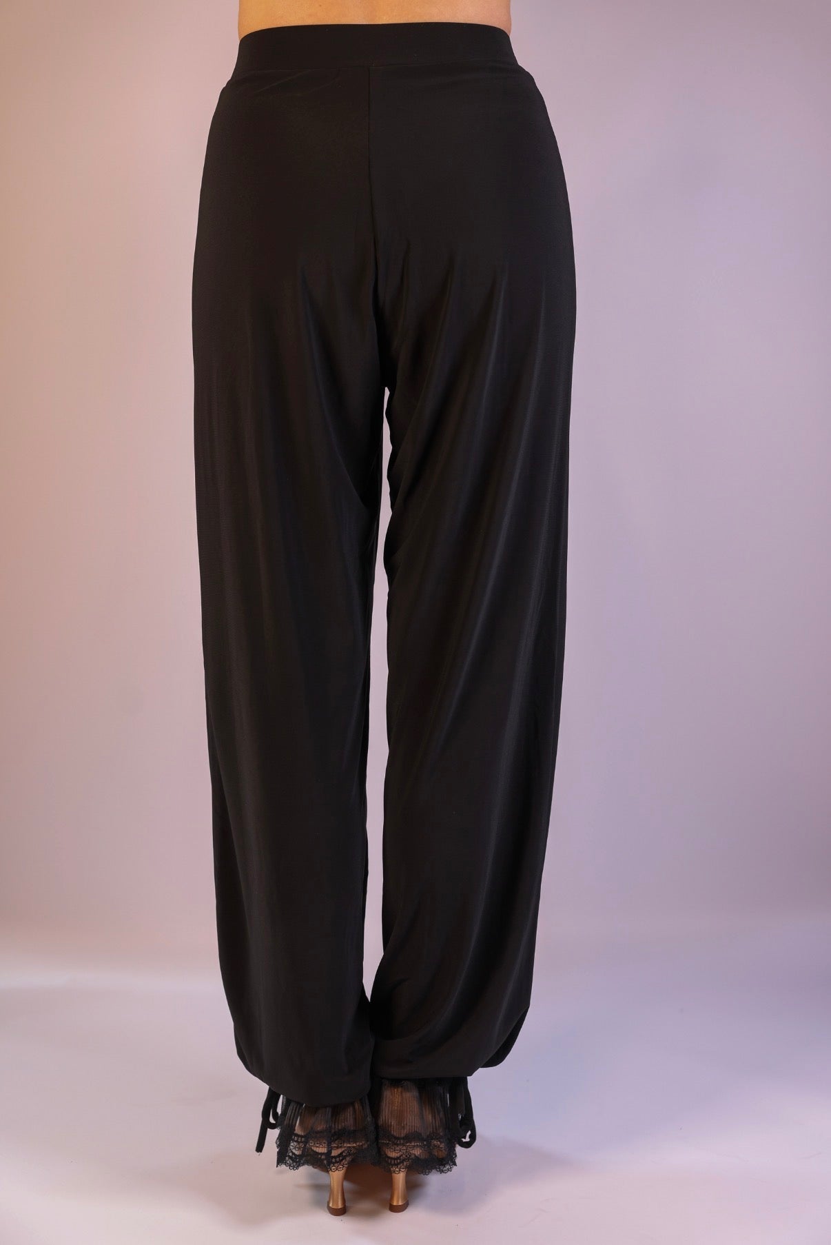 Lace-Trimmed Stretch Trousers - Midnight Black
