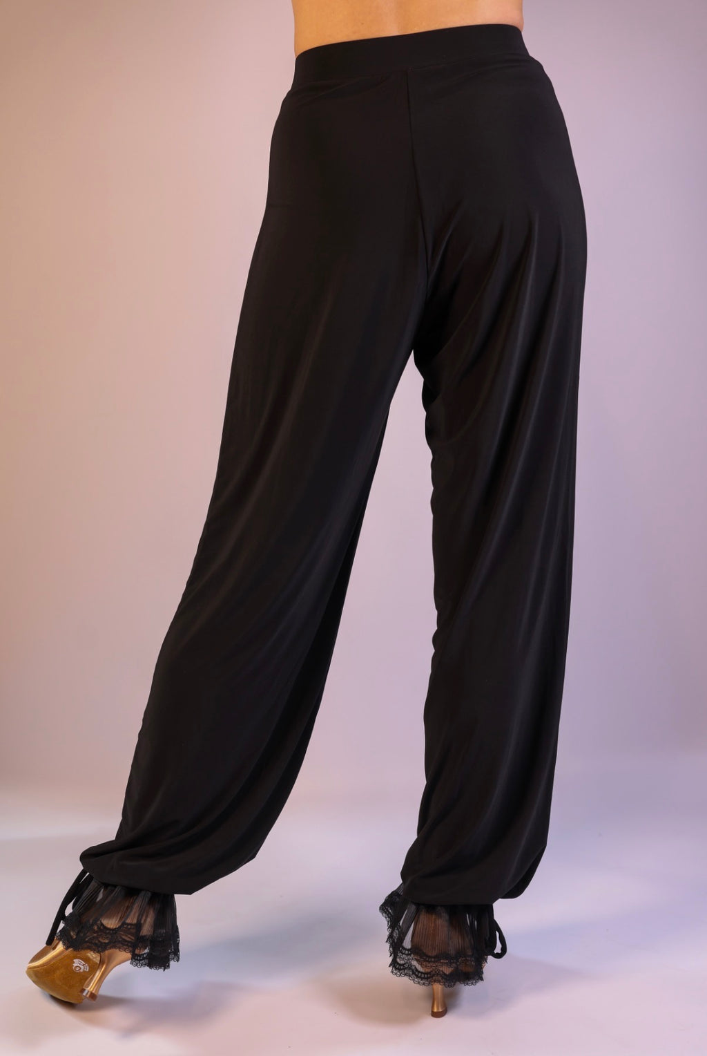 Lace-Trimmed Stretch Trousers - Midnight Black