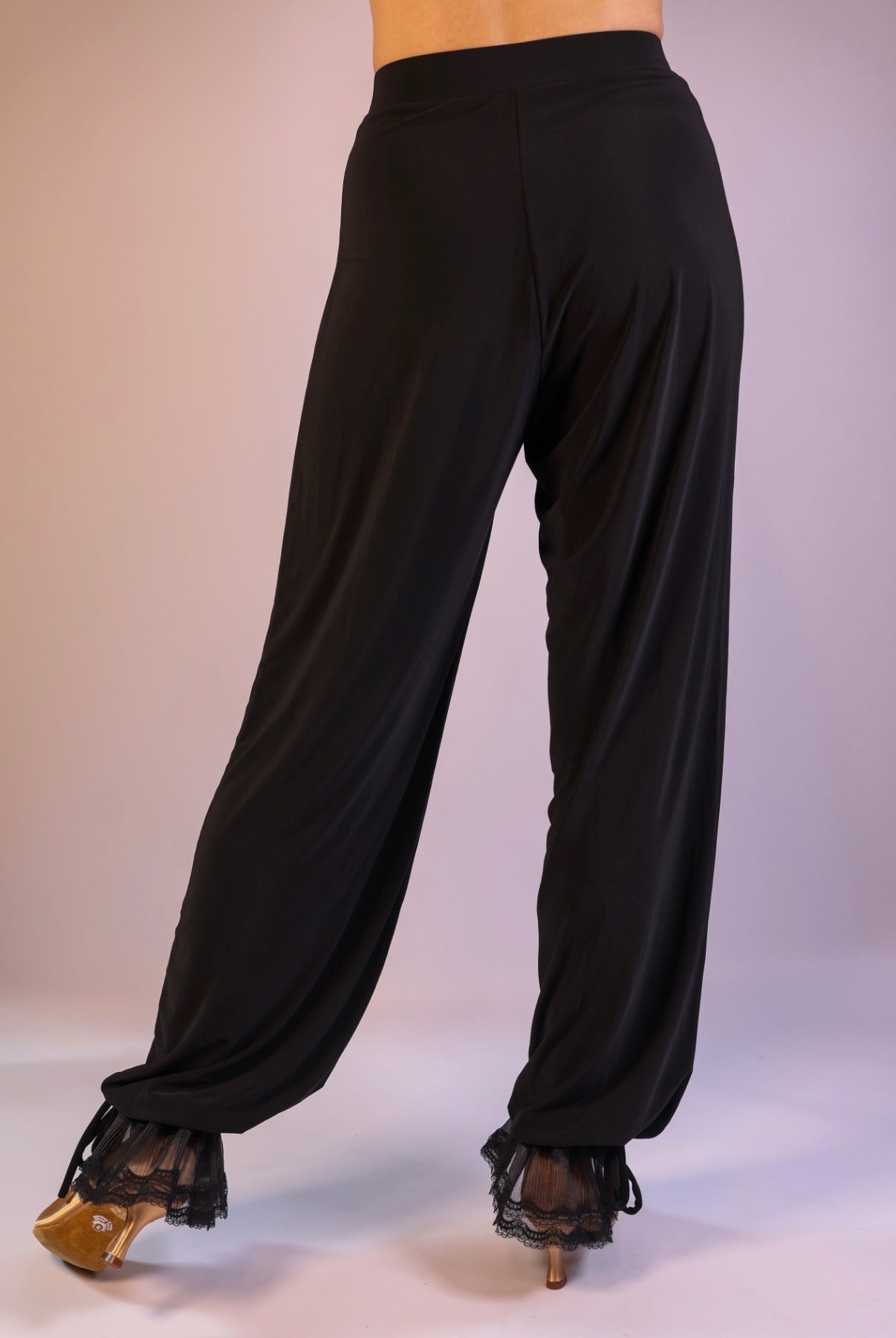 Lace-Trimmed Stretch Trousers - Midnight Black