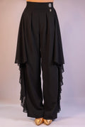 Chiffon-Overlay Tailored Trousers - Midnight Black