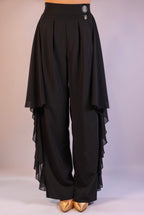 Chiffon-Overlay Tailored Trousers - Midnight Black