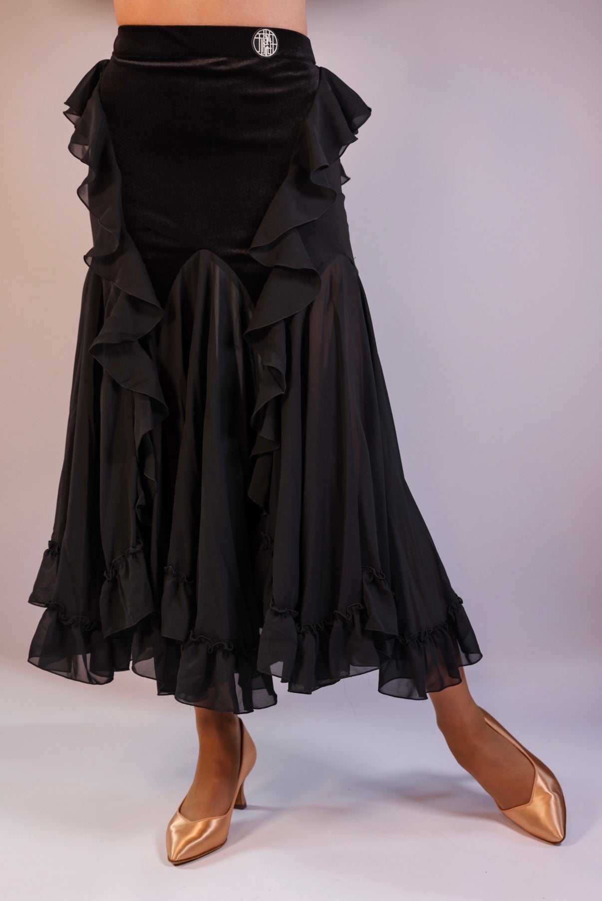 Velvet Ruffle Skirt - Midnight Black