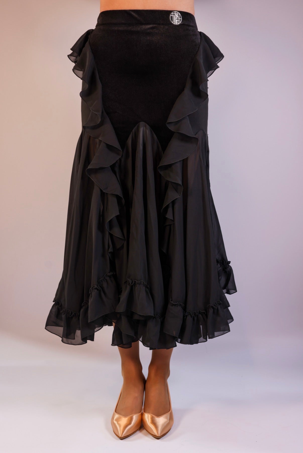 Velvet Ruffle Skirt - Midnight Black