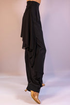 Chiffon-Overlay Tailored Trousers - Midnight Black
