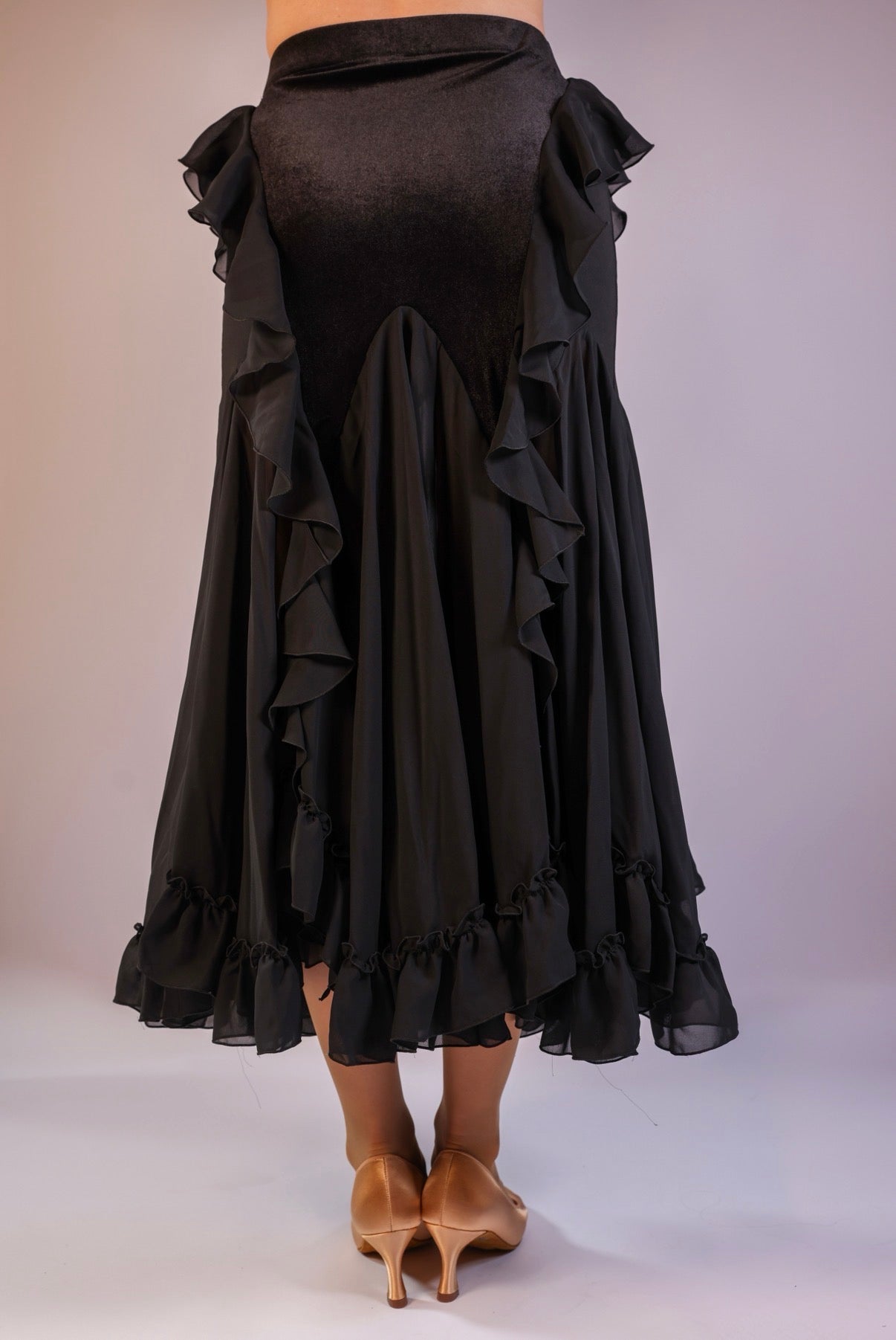 Velvet Ruffle Skirt - Midnight Black