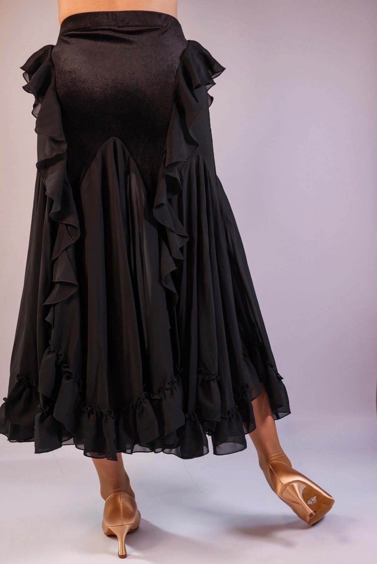 Velvet Ruffle Skirt - Midnight Black
