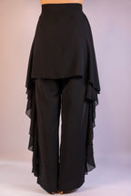 Chiffon-Overlay Tailored Trousers - Midnight Black