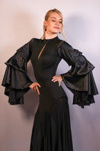 Keyhole Bodysuit with Satin Sleeves - Midnight Black