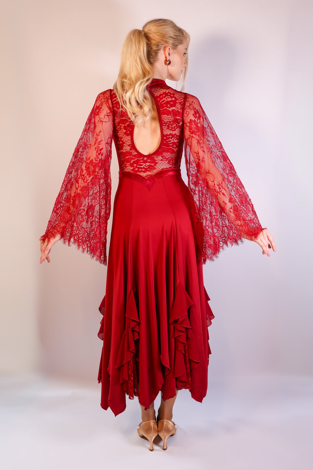 High-Neck Lace Dress - Burgundy