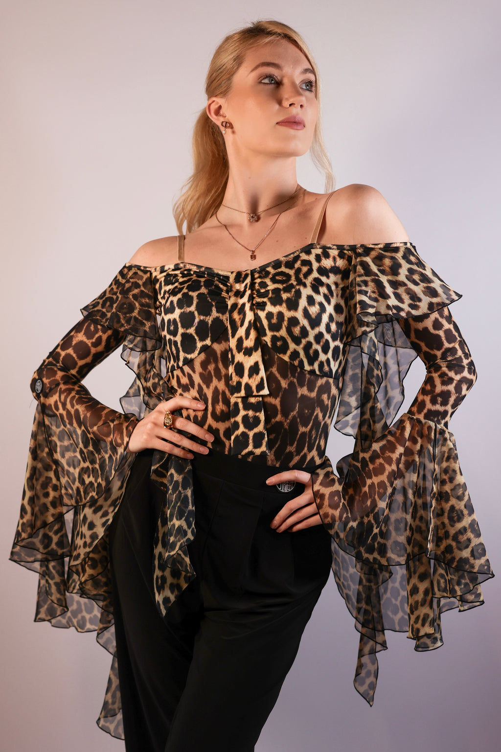 Cascading Ruffle Bodysuit - Leopard