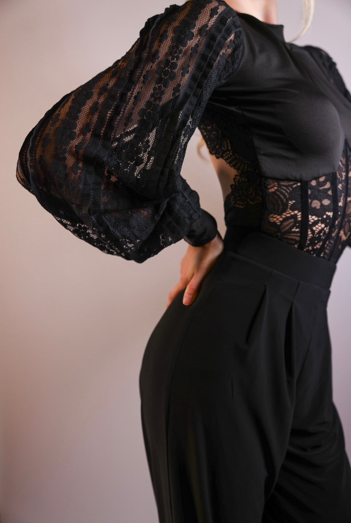 Lace Corset Bodysuit - Midnight Black