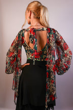 Chiffon-Overlay Leopard Rose Bodysuit