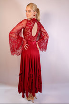 High-Neck Lace Dress - Burgundy