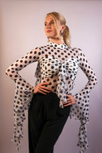 Flared Sleeve Mesh Bodysuit - Polka Dot