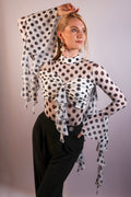 Flared Sleeve Mesh Bodysuit - Polka Dot
