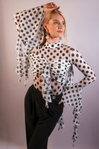 Flared Sleeve Mesh Bodysuit - Polka Dot