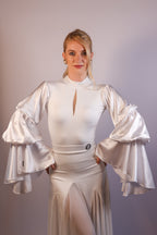 Keyhole Bodysuit with Satin Sleeves - Pure White