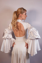 Keyhole Bodysuit with Satin Sleeves - Pure White