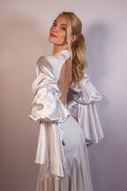 Keyhole Bodysuit with Satin Sleeves - Pure White