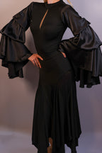 Keyhole Bodysuit with Satin Sleeves - Midnight Black